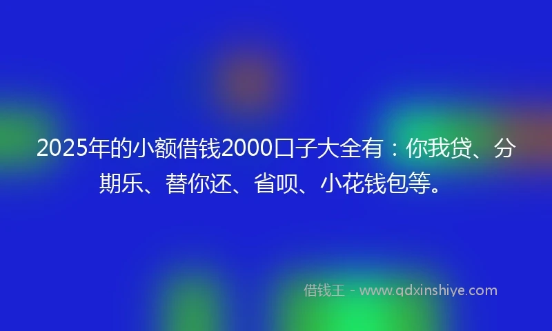 2025年的小额借钱2000口子大全有：你我贷、分期乐、替你还、省呗、小花钱包等。