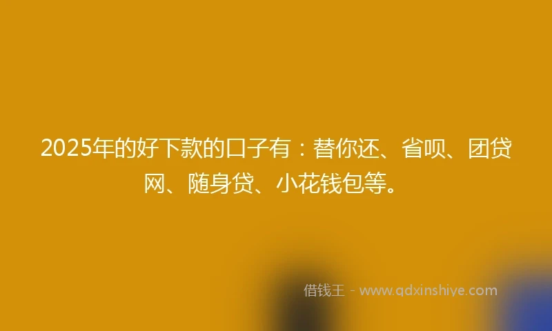 2025年的好下款的口子有：替你还、省呗、团贷网、随身贷、小花钱包等。