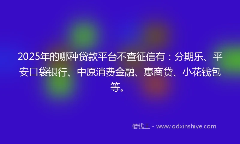 2025年的哪种贷款平台不查征信有：分期乐、平安口袋银行、中原消费金融、惠商贷、小花钱包等。
