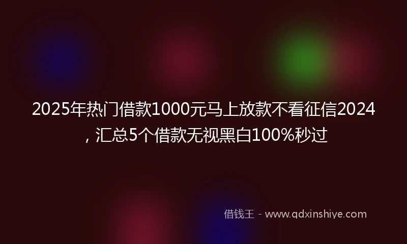2025年热门借款1000元马上放款不看征信2024，汇总5个借款无视黑白100%秒过