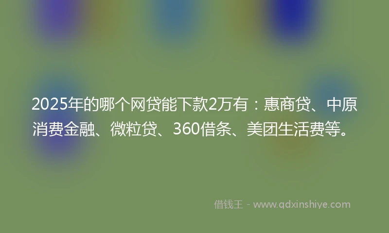 2025年的哪个网贷能下款2万有：惠商贷、中原消费金融、微粒贷、360借条、美团生活费等。
