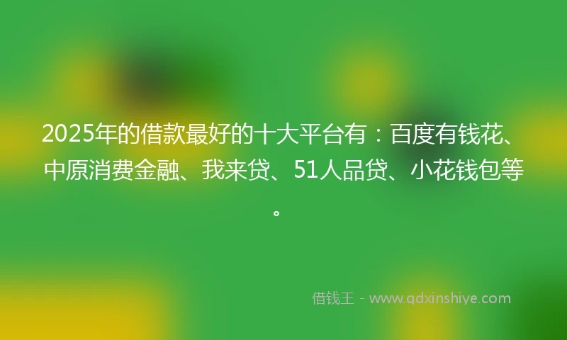 2025年的借款最好的十大平台有：百度有钱花、中原消费金融、我来贷、51人品贷、小花钱包等。