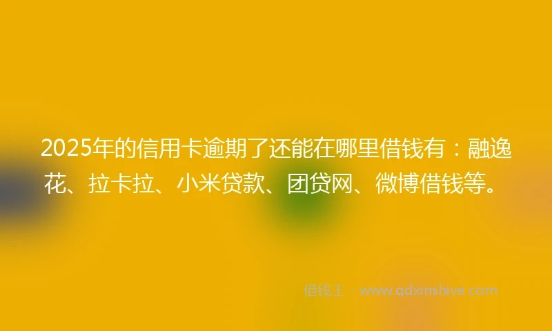 2025年的信用卡逾期了还能在哪里借钱有：融逸花、拉卡拉、小米贷款、团贷网、微博借钱等。