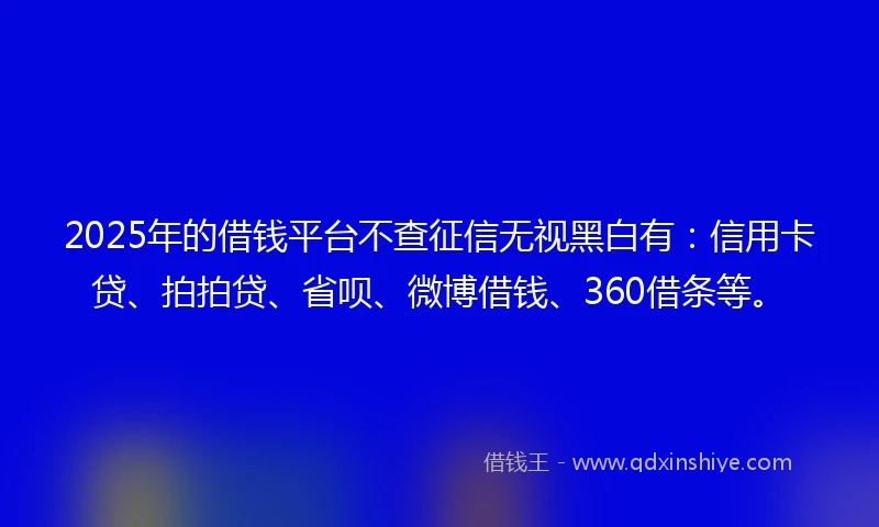 2025年的借钱平台不查征信无视黑白有：信用卡贷、拍拍贷、省呗、微博借钱、360借条等。