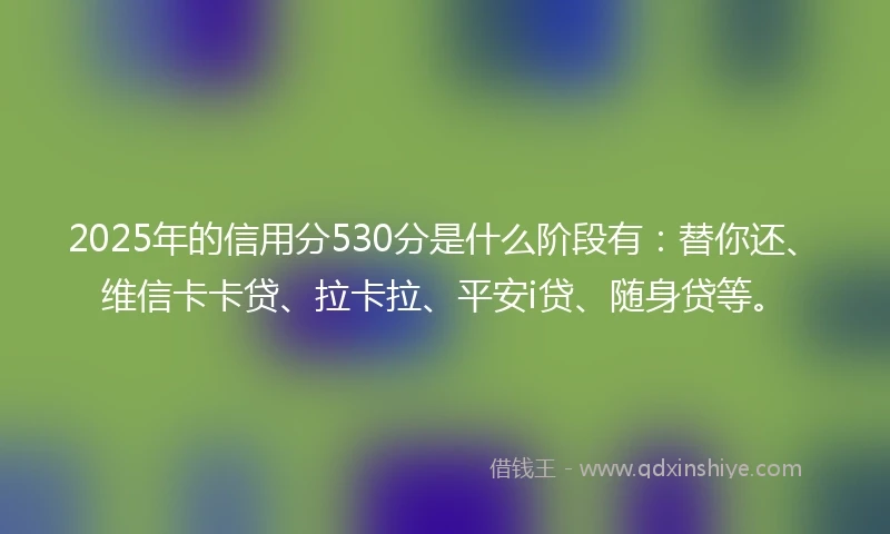2025年的信用分530分是什么阶段有：替你还、维信卡卡贷、拉卡拉、平安i贷、随身贷等。