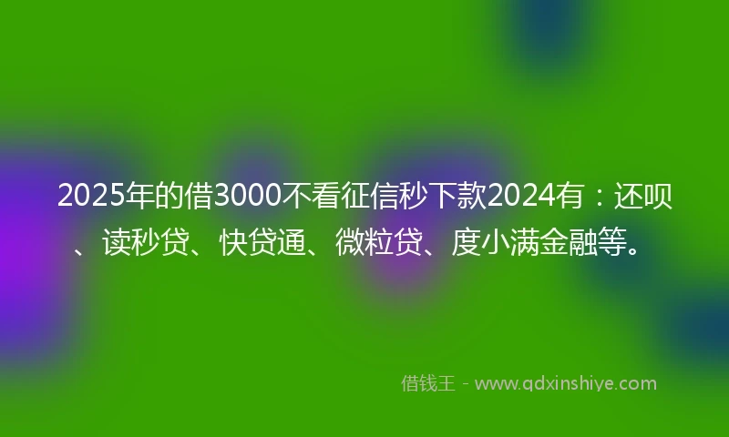 2025年的借3000不看征信秒下款2024有：还呗、读秒贷、快贷通、微粒贷、度小满金融等。