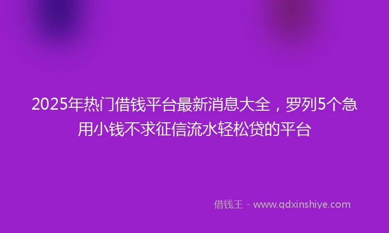 2025年热门借钱平台最新消息大全，罗列5个急用小钱不求征信流水轻松贷的平台