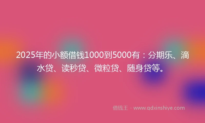 2025年的小额借钱1000到5000有：分期乐、滴水贷、读秒贷、微粒贷、随身贷等。