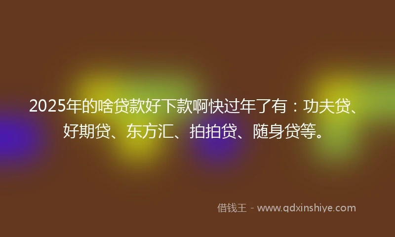 2025年的啥贷款好下款啊快过年了有：功夫贷、好期贷、东方汇、拍拍贷、随身贷等。