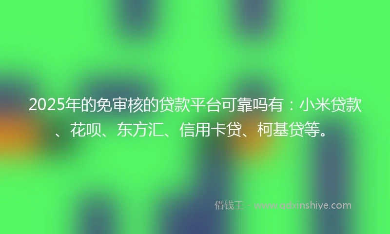 2025年的免审核的贷款平台可靠吗有：小米贷款、花呗、东方汇、信用卡贷、柯基贷等。