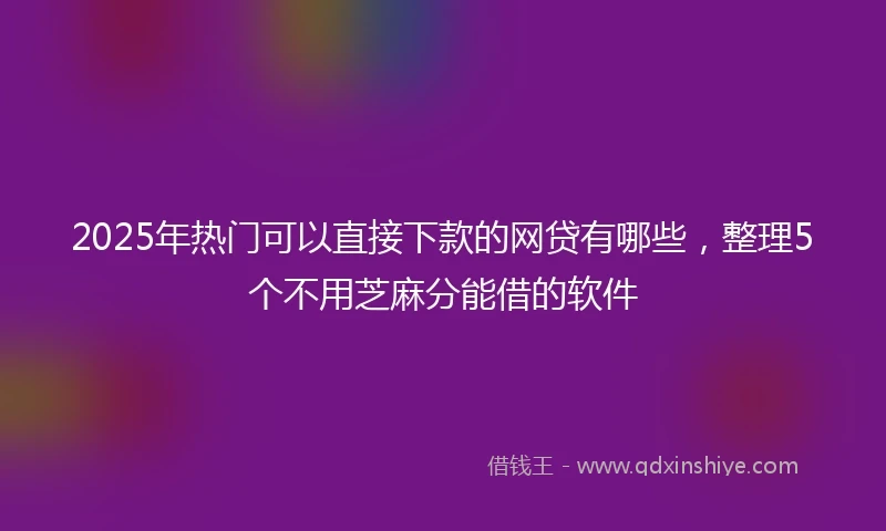 2025年热门可以直接下款的网贷有哪些，整理5个不用芝麻分能借的软件