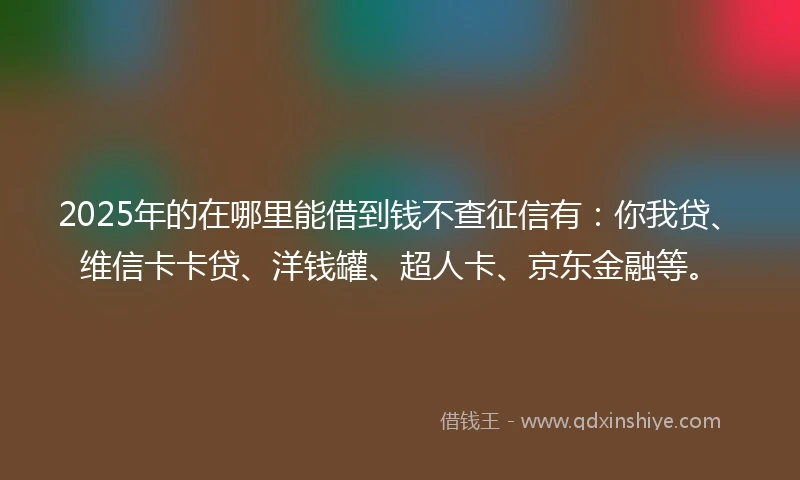2025年的在哪里能借到钱不查征信有：你我贷、维信卡卡贷、洋钱罐、超人卡、京东金融等。