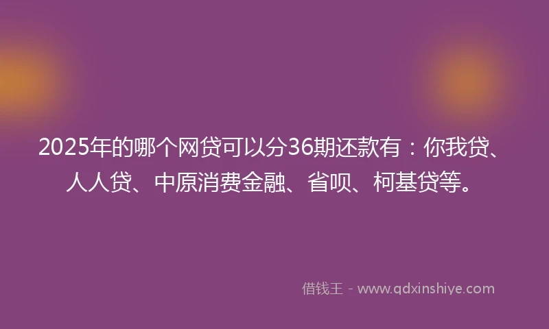 2025年的哪个网贷可以分36期还款有：你我贷、人人贷、中原消费金融、省呗、柯基贷等。