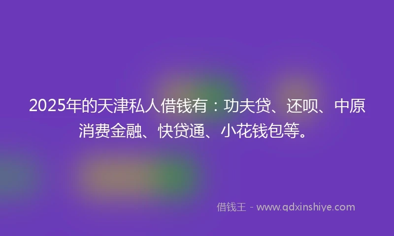 2025年的天津私人借钱有：功夫贷、还呗、中原消费金融、快贷通、小花钱包等。