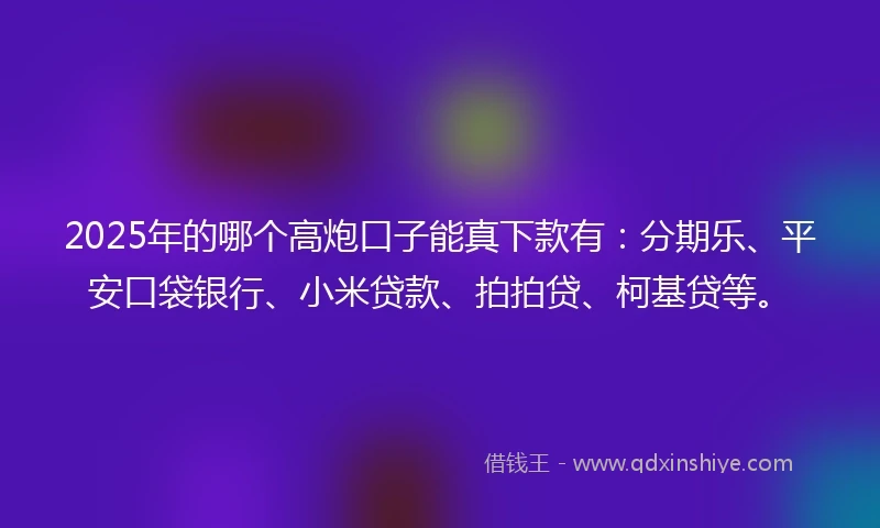 2025年的哪个高炮口子能真下款有：分期乐、平安口袋银行、小米贷款、拍拍贷、柯基贷等。