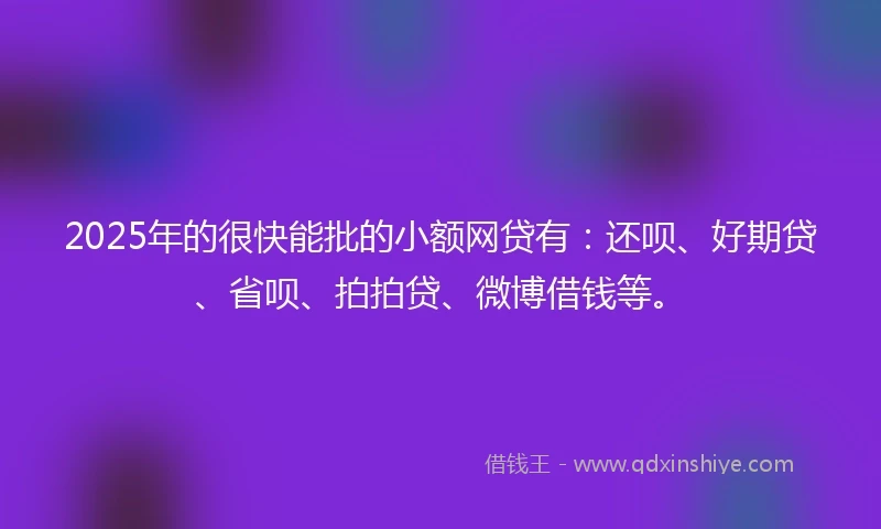2025年的很快能批的小额网贷有：还呗、好期贷、省呗、拍拍贷、微博借钱等。
