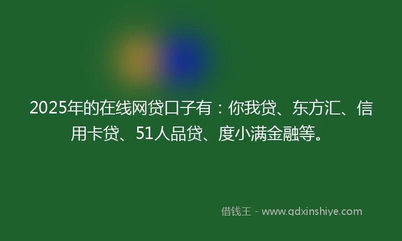 2025年的在线网贷口子有：你我贷、东方汇、信用卡贷、51人品贷、度小满金融等。