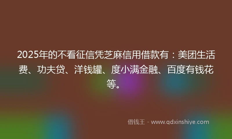 2025年的不看征信凭芝麻信用借款有：美团生活费、功夫贷、洋钱罐、度小满金融、百度有钱花等。