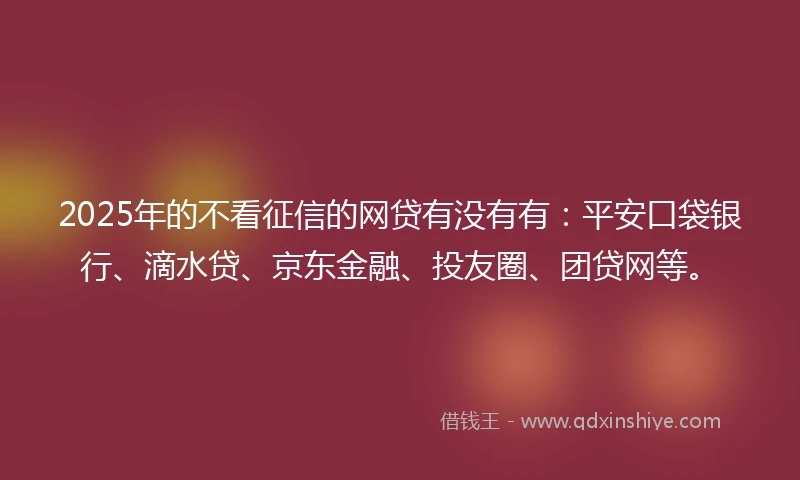 2025年的不看征信的网贷有没有有：平安口袋银行、滴水贷、京东金融、投友圈、团贷网等。