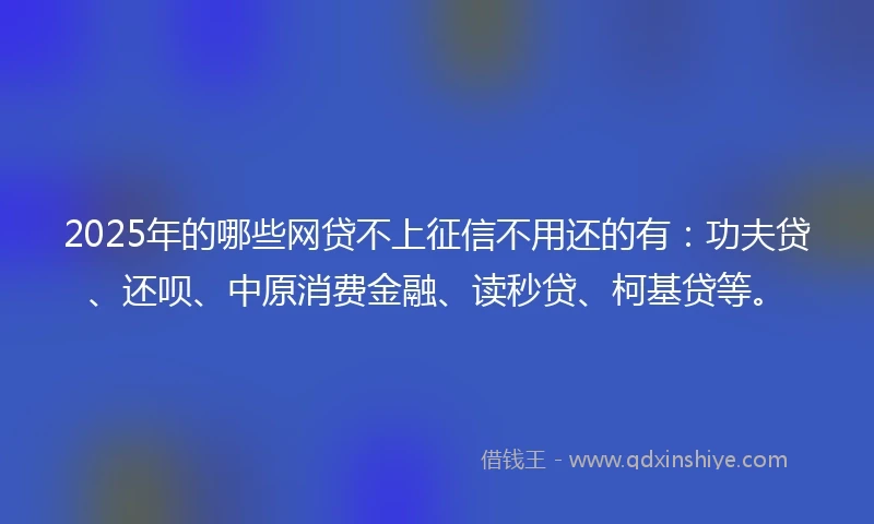 2025年的哪些网贷不上征信不用还的有：功夫贷、还呗、中原消费金融、读秒贷、柯基贷等。