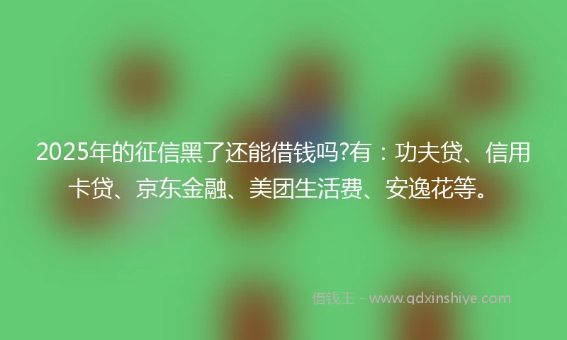 2025年的征信黑了还能借钱吗?有：功夫贷、信用卡贷、京东金融、美团生活费、安逸花等。