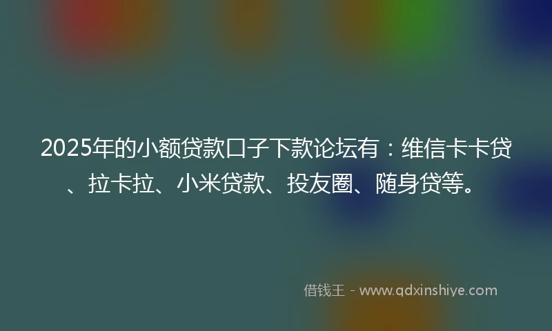 2025年的小额贷款口子下款论坛有：维信卡卡贷、拉卡拉、小米贷款、投友圈、随身贷等。