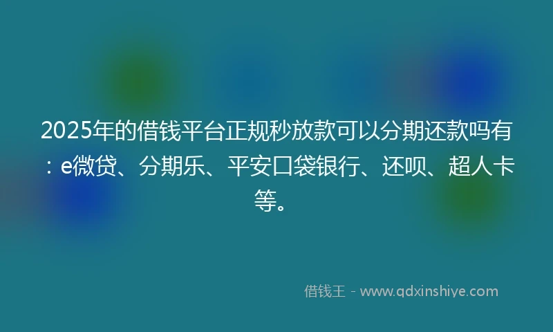 2025年的借钱平台正规秒放款可以分期还款吗有：e微贷、分期乐、平安口袋银行、还呗、超人卡等。