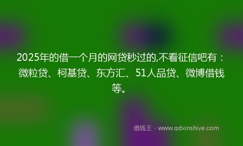 2025年的借一个月的网贷秒过的,不看征信吧有：微粒贷、柯基贷、东方汇、51人品贷、微博借钱等。