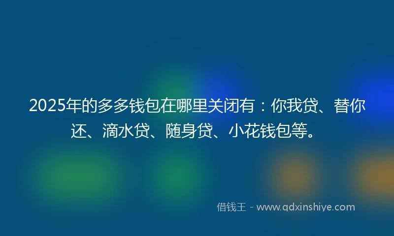 2025年的多多钱包在哪里关闭有：你我贷、替你还、滴水贷、随身贷、小花钱包等。