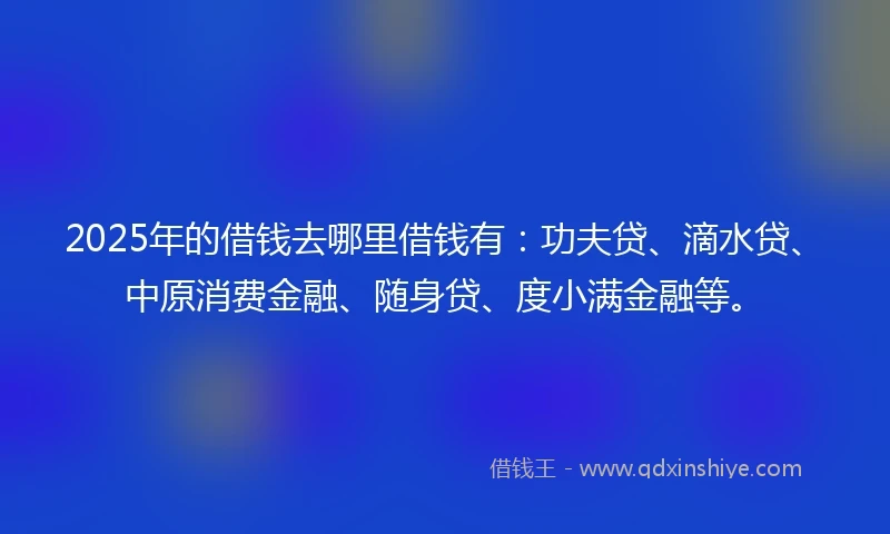 2025年的借钱去哪里借钱有：功夫贷、滴水贷、中原消费金融、随身贷、度小满金融等。