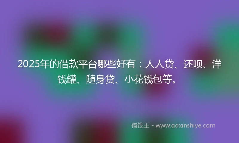 2025年的借款平台哪些好有：人人贷、还呗、洋钱罐、随身贷、小花钱包等。
