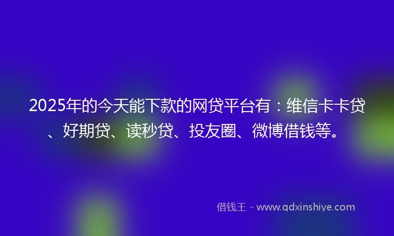2025年的今天能下款的网贷平台有：维信卡卡贷、好期贷、读秒贷、投友圈、微博借钱等。