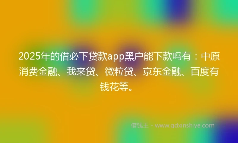 2025年的借必下贷款app黑户能下款吗有：中原消费金融、我来贷、微粒贷、京东金融、百度有钱花等。