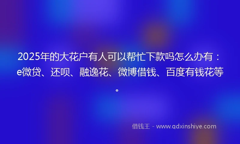 2025年的大花户有人可以帮忙下款吗怎么办有：e微贷、还呗、融逸花、微博借钱、百度有钱花等。