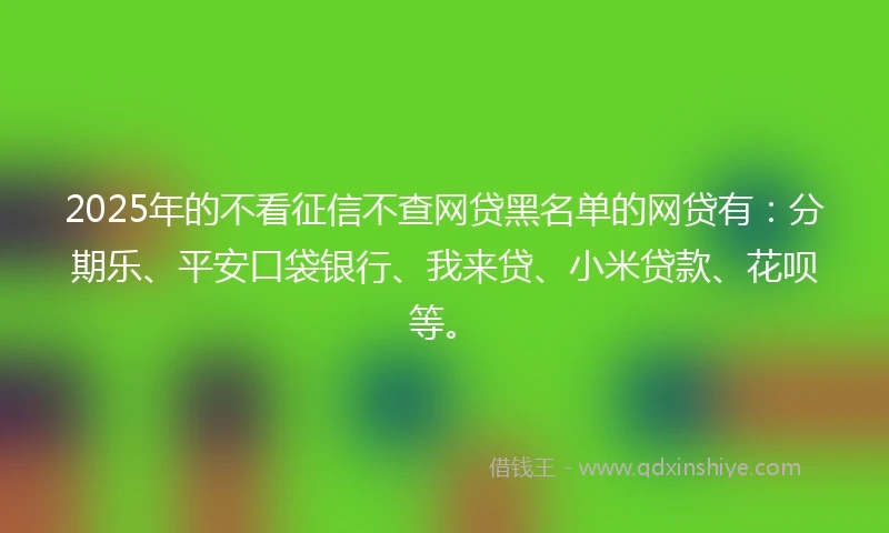 2025年的不看征信不查网贷黑名单的网贷有：分期乐、平安口袋银行、我来贷、小米贷款、花呗等。