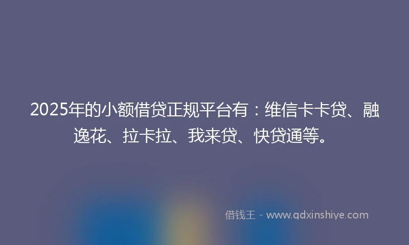 2025年的小额借贷正规平台有：维信卡卡贷、融逸花、拉卡拉、我来贷、快贷通等。