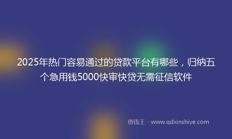2025年热门容易通过的贷款平台有哪些，归纳五个急用钱5000快审快贷无需征信软件