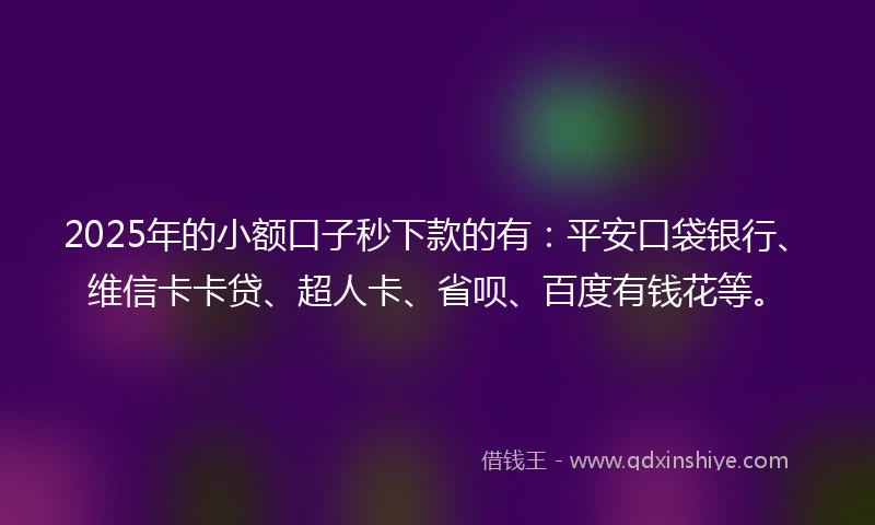 2025年的小额口子秒下款的有：平安口袋银行、维信卡卡贷、超人卡、省呗、百度有钱花等。