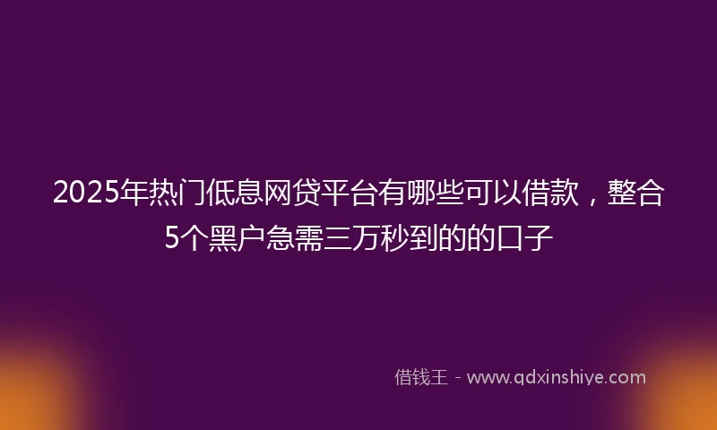 2025年热门低息网贷平台有哪些可以借款，整合5个黑户急需三万秒到的的口子