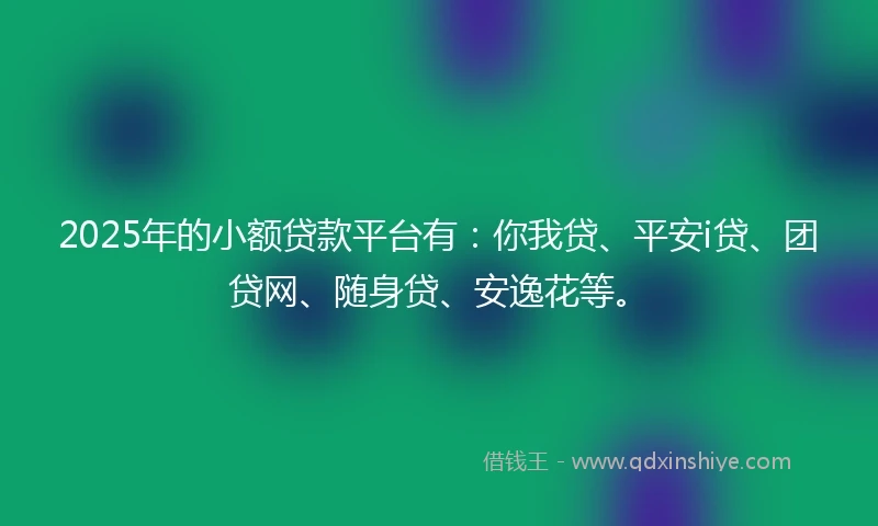 2025年的小额贷款平台有：你我贷、平安i贷、团贷网、随身贷、安逸花等。