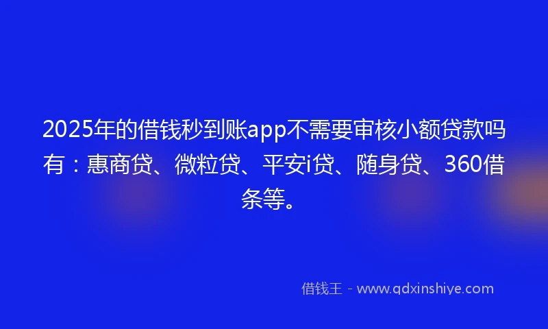 2025年的借钱秒到账app不需要审核小额贷款吗有：惠商贷、微粒贷、平安i贷、随身贷、360借条等。