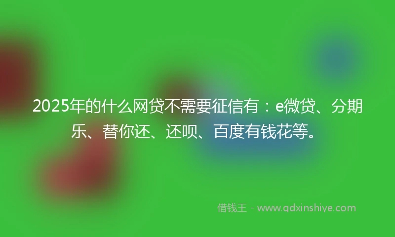 2025年的什么网贷不需要征信有：e微贷、分期乐、替你还、还呗、百度有钱花等。