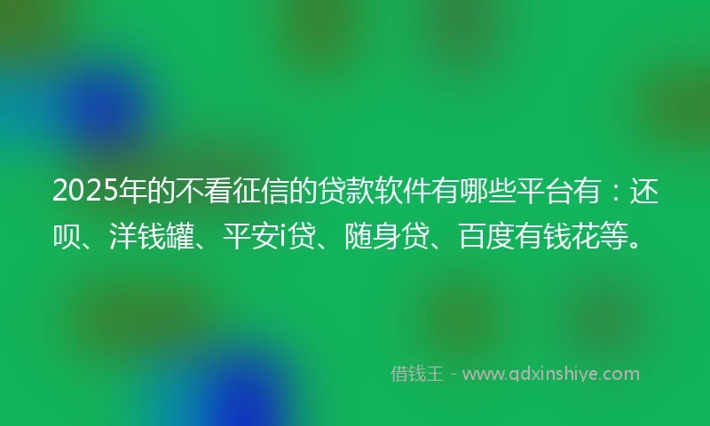 2025年的不看征信的贷款软件有哪些平台有：还呗、洋钱罐、平安i贷、随身贷、百度有钱花等。