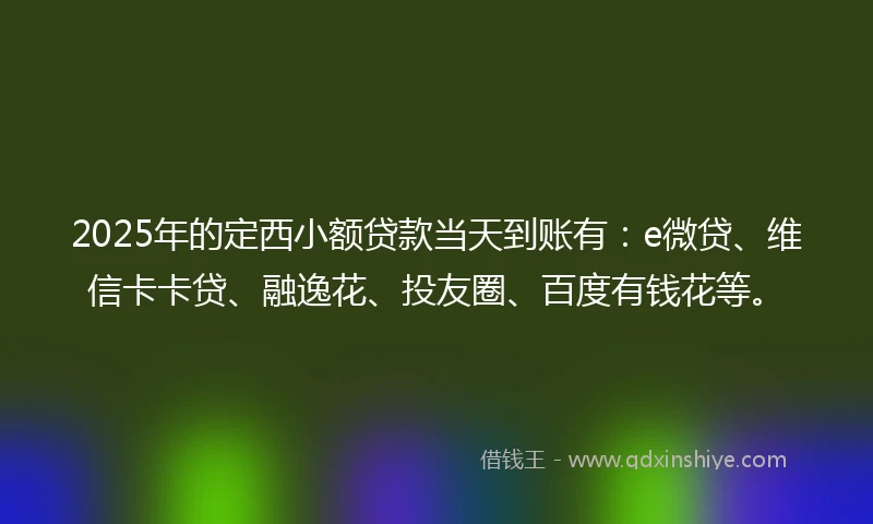 2025年的定西小额贷款当天到账有：e微贷、维信卡卡贷、融逸花、投友圈、百度有钱花等。