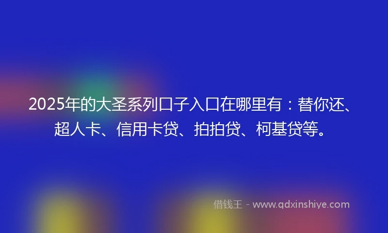 2025年的大圣系列口子入口在哪里有：替你还、超人卡、信用卡贷、拍拍贷、柯基贷等。