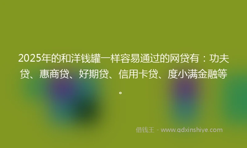 2025年的和洋钱罐一样容易通过的网贷有：功夫贷、惠商贷、好期贷、信用卡贷、度小满金融等。