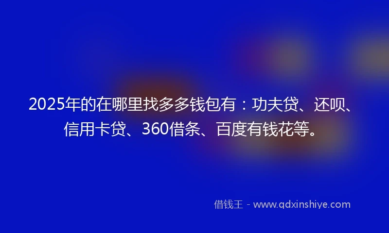 2025年的在哪里找多多钱包有：功夫贷、还呗、信用卡贷、360借条、百度有钱花等。
