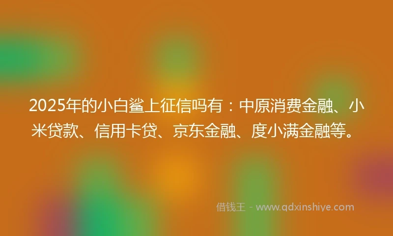 2025年的小白鲨上征信吗有：中原消费金融、小米贷款、信用卡贷、京东金融、度小满金融等。