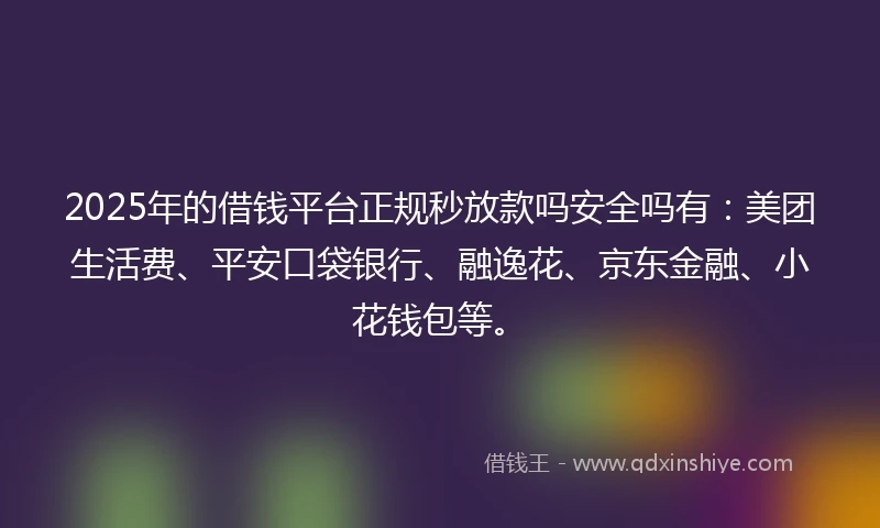 2025年的借钱平台正规秒放款吗安全吗有：美团生活费、平安口袋银行、融逸花、京东金融、小花钱包等。