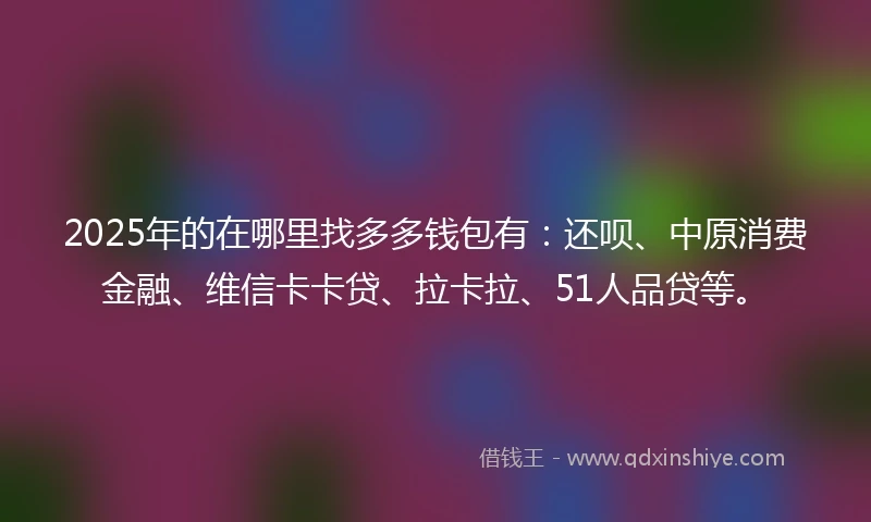 2025年的在哪里找多多钱包有：还呗、中原消费金融、维信卡卡贷、拉卡拉、51人品贷等。